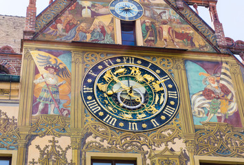 Fototapeta na wymiar Town Hall clock in Ulm Baden-Wurttemberg Germany