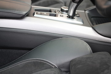 Luxury vehicle seat and center console detail