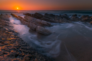 Obraz premium Sunset at Bidart's beach next to Biarritz, Basque Country.