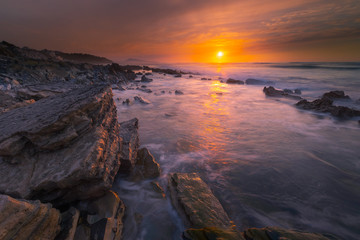 Obraz premium Sunset at Bidart's beach next to Biarritz, Basque Country.