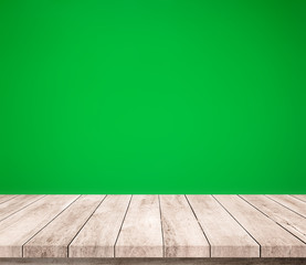 wood plank with abstract green leather background for product display