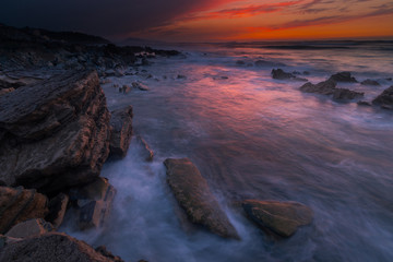 Obraz na płótnie Canvas Sunset at Bidart's beach next to Biarritz, Basque Country.