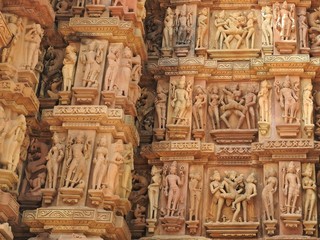 Parshvanatha Temple - Khajuraho Group of Monuments, sexy erotic sculptures, Madhya Pradesh, India.