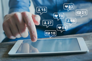 Social media marketing SMM, likes, followers and comment on internet, online business.