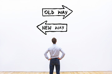 old way vs new way, improvement and change management business concept - obrazy, fototapety, plakaty