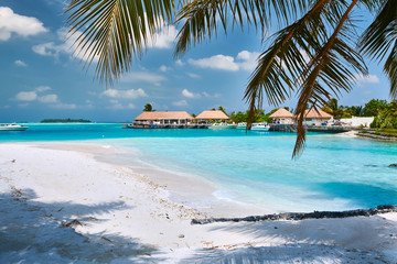 Tropical beach resort. Summer vacation at Maldives.
