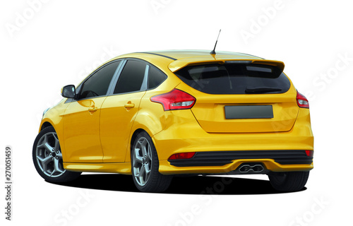 yelow sports hatchback on white background