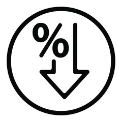 Percent down vector icon. Percentage, arrow, reduction - illustration.