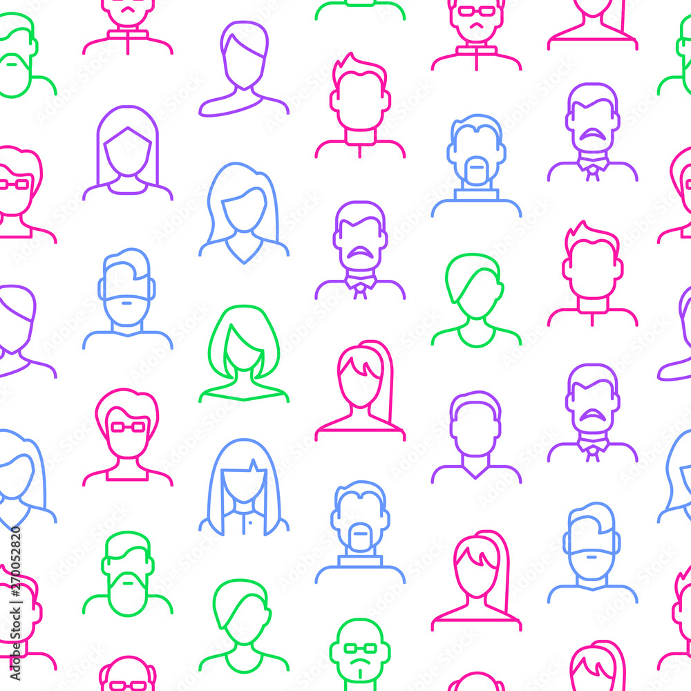Poster face various types signs thin line seamless pattern background. vector
