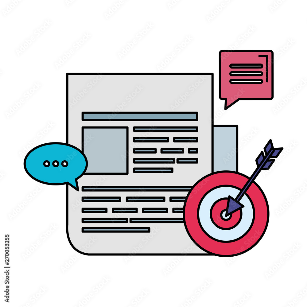 Poster paper document with speech bubbles and target