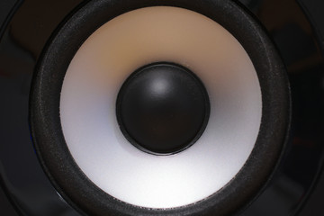 Studio speaker detail, black and silver driver