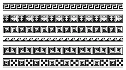 Fotobehang Vector set van 6 Griekse stijl geometrische naadloze frames geïsoleerd op een witte achtergrond © lnm