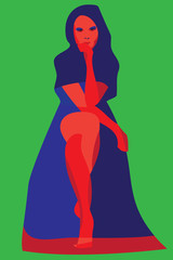 pretty woman sitting decorative vector illustration