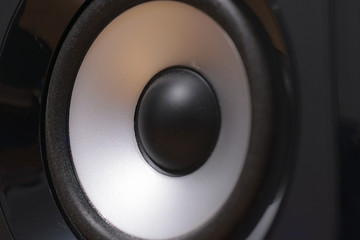 Studio speaker detail, black and silver driver