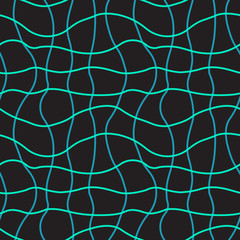 Black vector background with neon wavy lines. Seamless texture