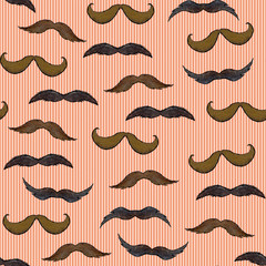 Seamless pattern with mustache on orange striped background
