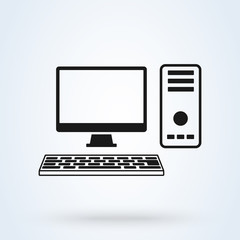 Desktop computer flat style. illustration icon isolated on white background.