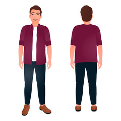 Young flat man standing. Character vector eps10