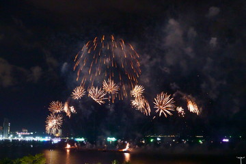 abstract blurry background fireworks International festival show  2019 at Pattaya Thailand