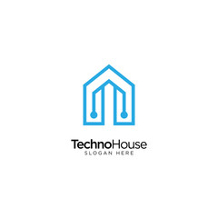 Technology House Line Outline Monoline Logo Design Vector