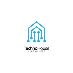Technology House Line Outline Monoline Logo Design Vector