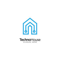 Technology House Line Outline Monoline Logo Design Vector
