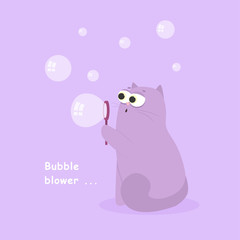Cute purple cat in action. Flat vector illustration eps 10