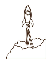 rocket taking off in white background