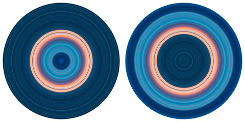 Set of 2 bright abstract colorful circles isolated on white background. Circular lines , radial striped texture in pink and blue tones. Round pattern. © Aurelia's Dreams