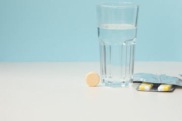 Stethoscope, prescription and medication on doctors table