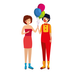 circus clown with balloons helium and woman