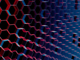 Close Up of Red and Blue Abstract Hexagon Background