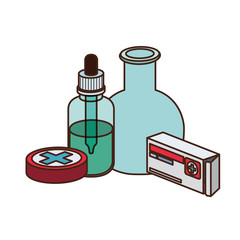 laboratory instruments with medicines in white background