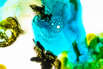 Watercolor and acrylic abstract. Colorful background. Mix, splashes and drawings of colors: blue,...