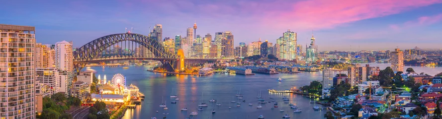 Schilderijen op glas Skyline van de binnenstad van Sydney in Australië © f11photo