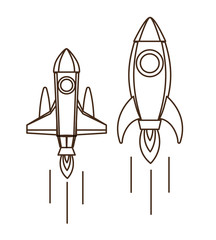 rockets taking off in white background