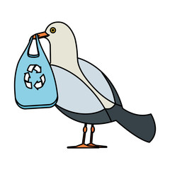 seagull with plastic bag and arrows recycle