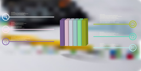 3D illustration infographic template with embossed cube vertically divided to six parts