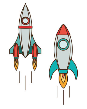 rockets taking off in white background