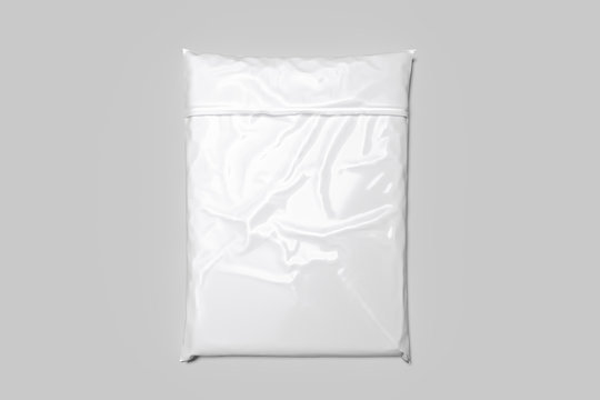 White packet on white background. 3d rendering. copy space. Empty space.