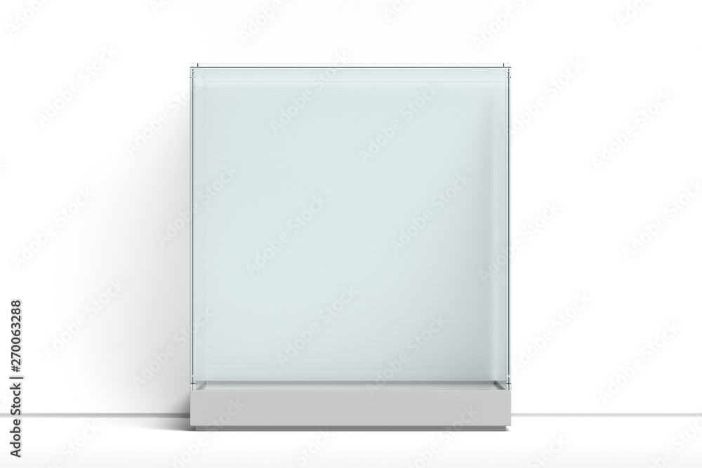 Poster modern showcase with glass and empty space on white background. 3d rendering.