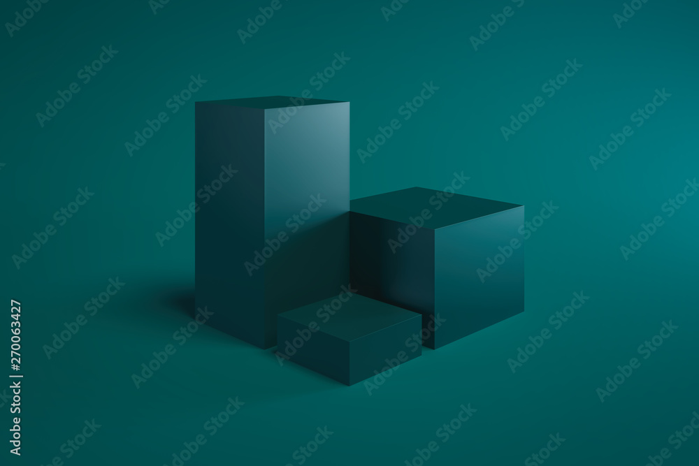 Poster modern showcase with empty space on pedestal on green background. 3d rendering.