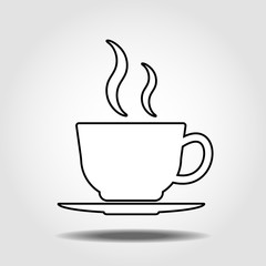 cup of coffee tea with steam line icon black on white