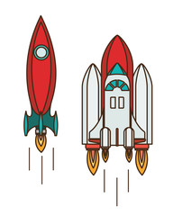 rockets taking off in white background