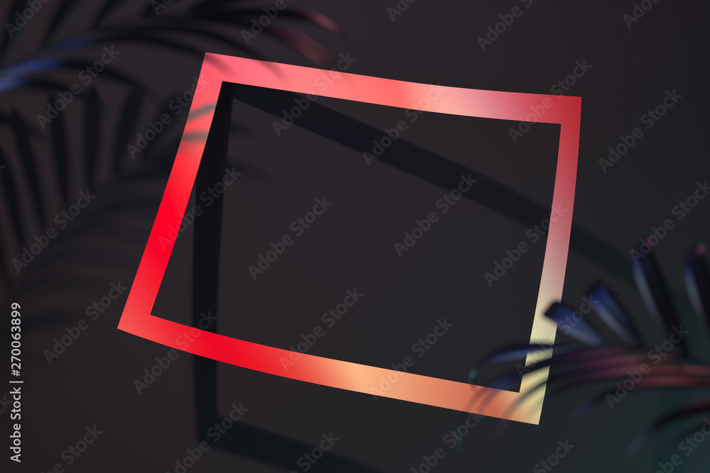 Poster empty sticker frame with blank empty space and tropical plant . 3d rendering.