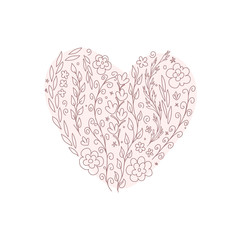 Plants and flowers that form the heart. Great for postcards, typography, textiles and other design with a love theme.