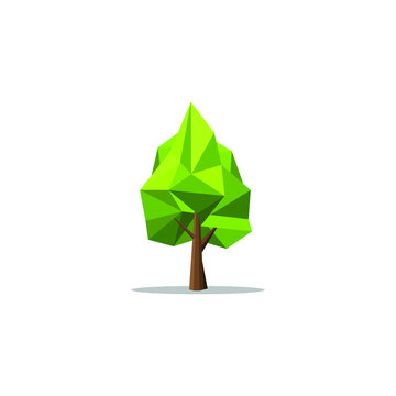 Modern Abstract Polygon Geometric Tree vector Illustrations with 3d low poly look flat shades of green color
