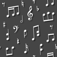 Seamless pattern with musical signs such as notes, treble clefs, bass keys