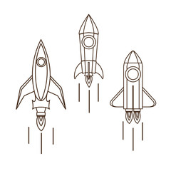 rockets taking off in white background