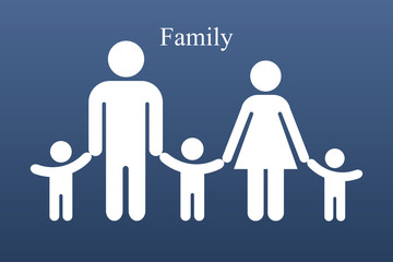 Family icon symbol. illustration of silhouettes of father, mother and three children. - Illustration